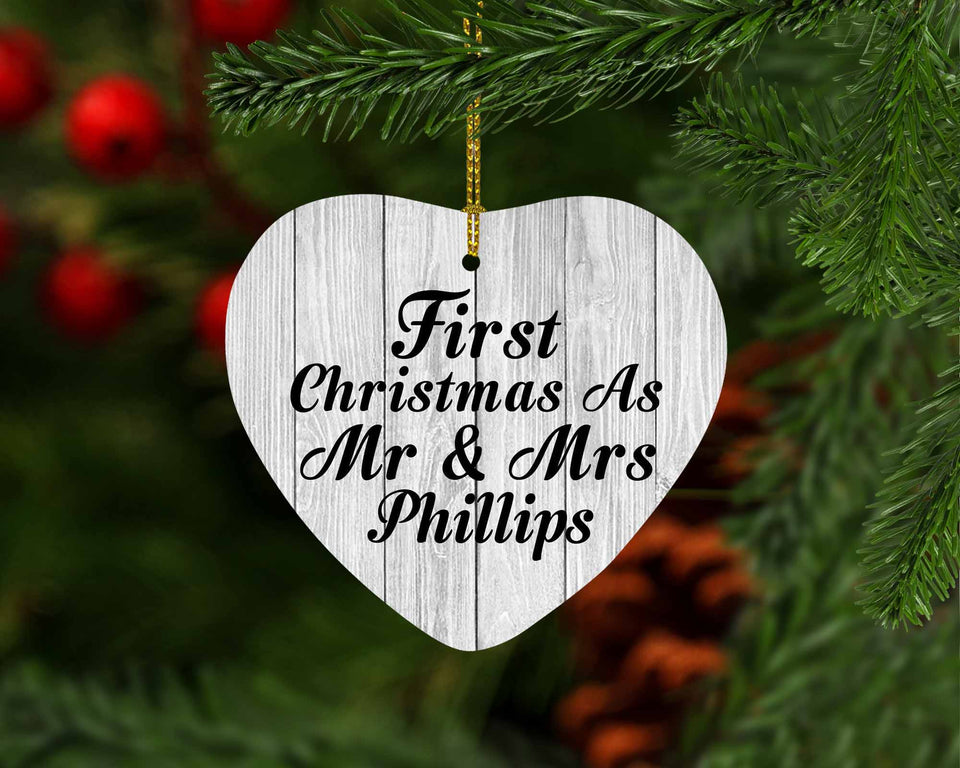 First Christmas As Mr & Mrs Phillips - Heart Ornament F