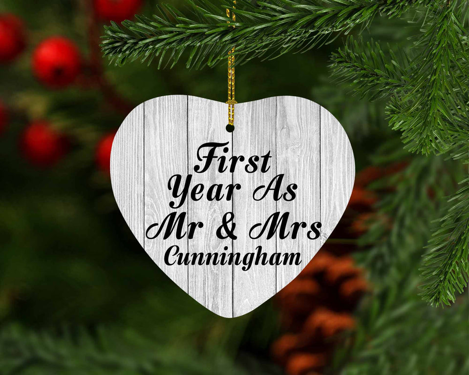First Year As Mr & Mrs Cunningham - Heart Ornament F