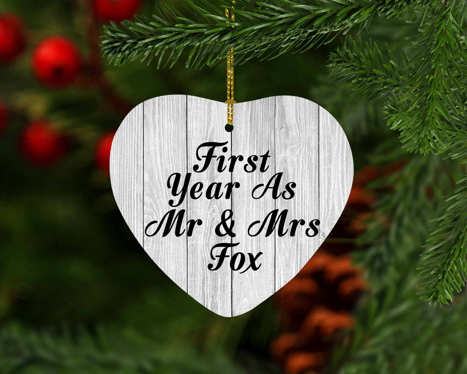 First Year As Mr & Mrs Fox - Heart Ornament F