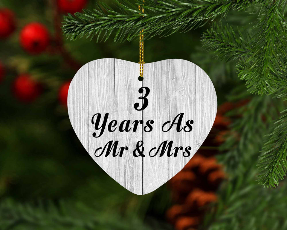 3rd Anniversary 3 Years As Mr & Mrs - Heart Ornament F