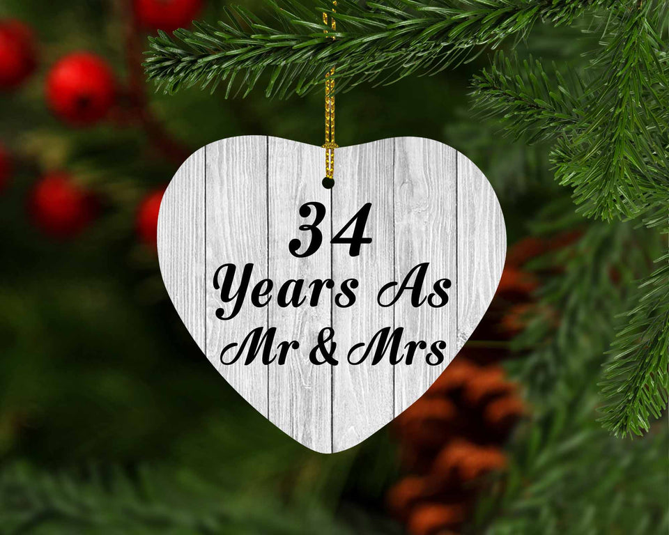34th Anniversary 34 Years As Mr & Mrs - Heart Ornament F