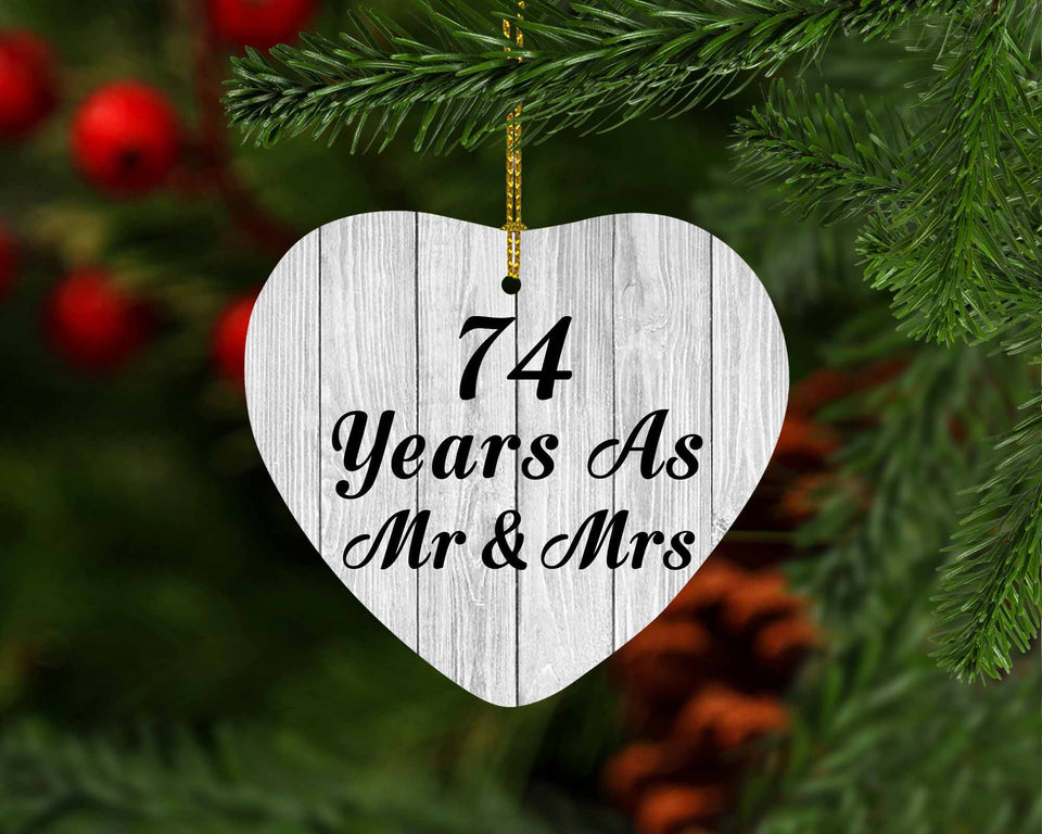 74th Anniversary 74 Years As Mr & Mrs - Heart Ornament F