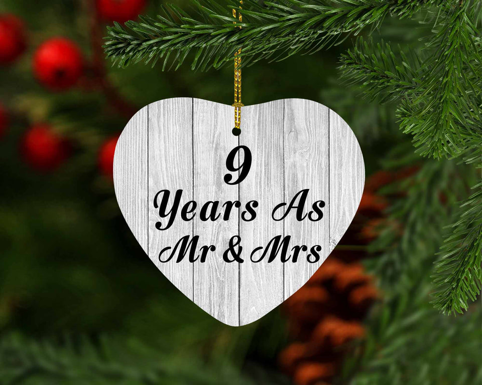 9th Anniversary 9 Years As Mr & Mrs - Heart Ornament F