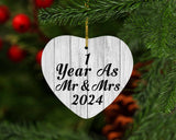 1st Anniversary 1 Year As Mr & Mrs 2024 - Heart Ornament F