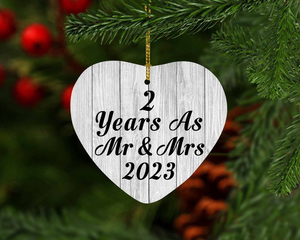 2nd Anniversary 2 Years As Mr & Mrs 2023 - Heart Ornament F