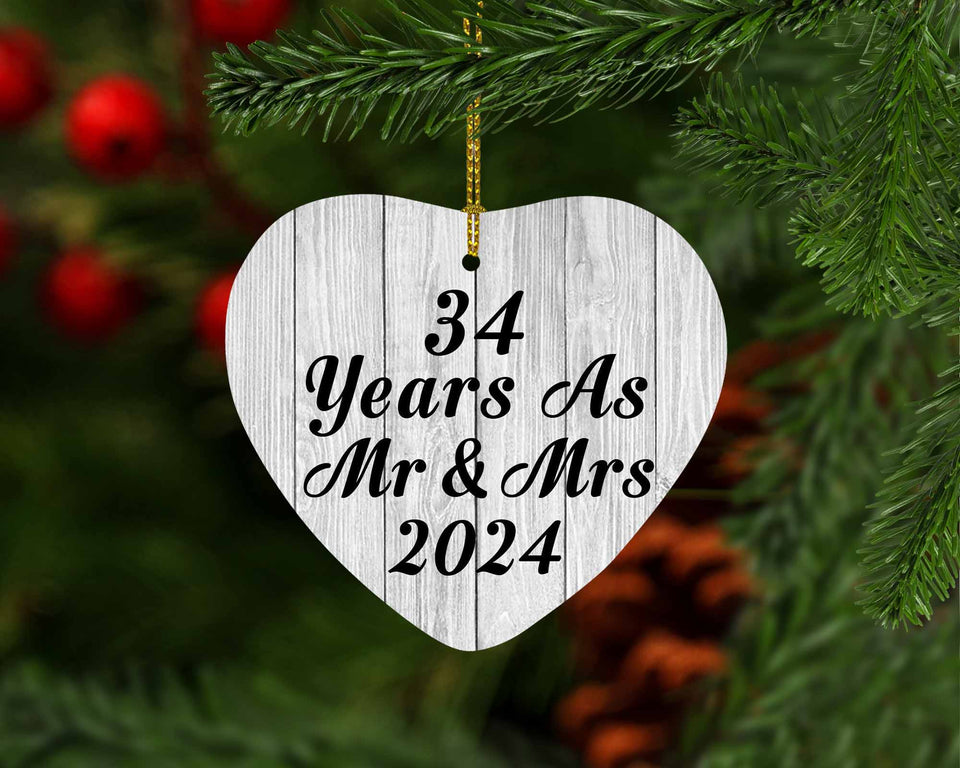 34th Anniversary 34 Years As Mr & Mrs 2024 - Heart Ornament F