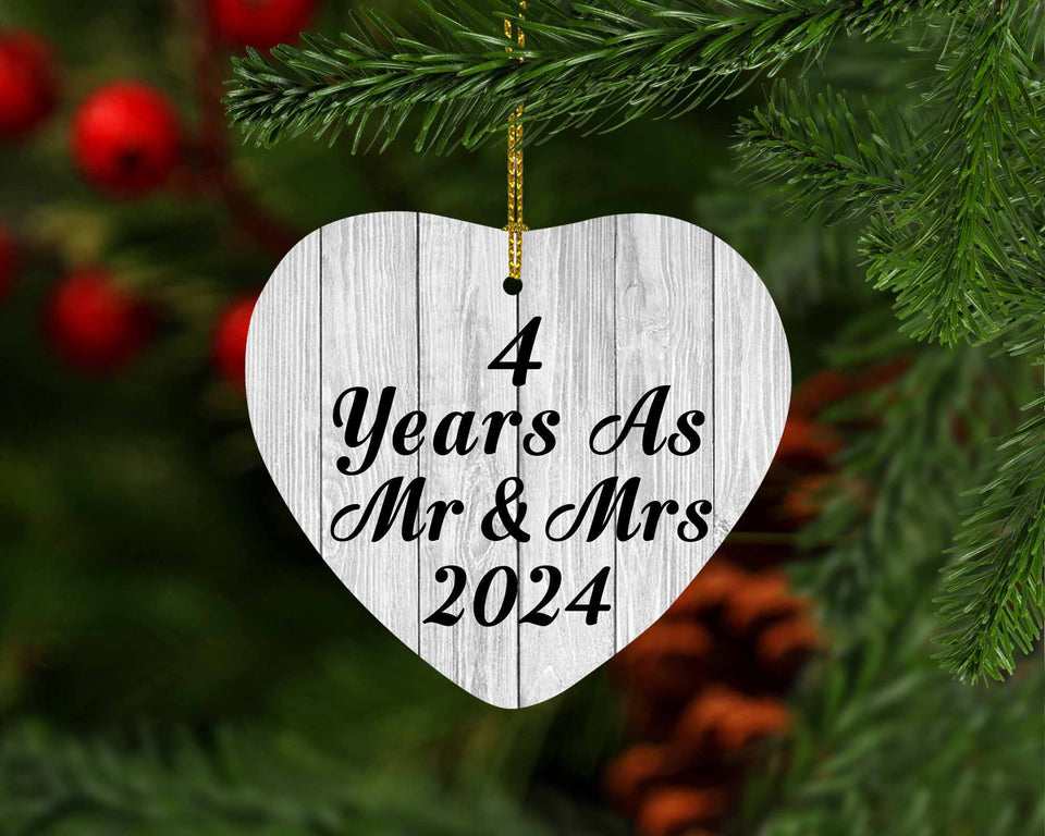 4th Anniversary 4 Years As Mr & Mrs 2024 - Heart Ornament F