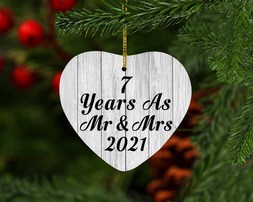 7th Anniversary 7 Years As Mr & Mrs 2021 - Heart Ornament F