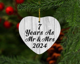 7th Anniversary 7 Years As Mr & Mrs 2024 - Heart Ornament F