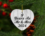 9th Anniversary 9 Years As Mr & Mrs 2024 - Heart Ornament F