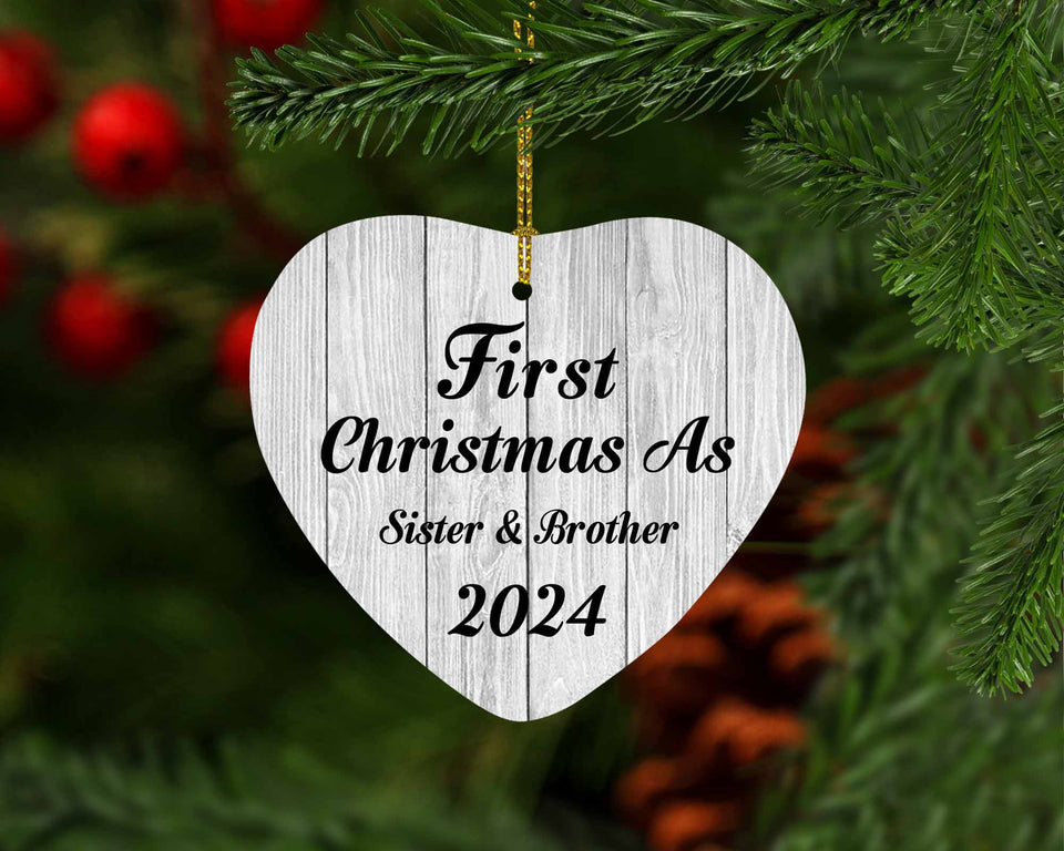 First Christmas As Sister & Brother 2024 - Heart Ornament F