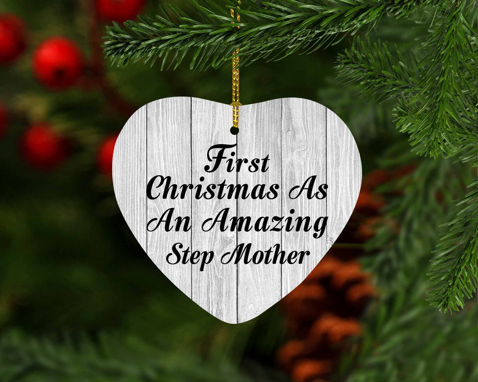 First Christmas As An Amazing Step Mother - Heart Ornament F