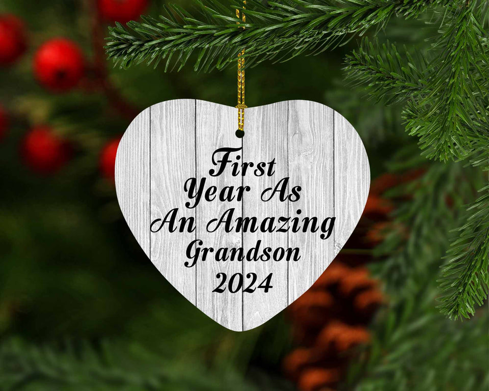 First Year As An Amazing Grandson 2024 - Heart Ornament F