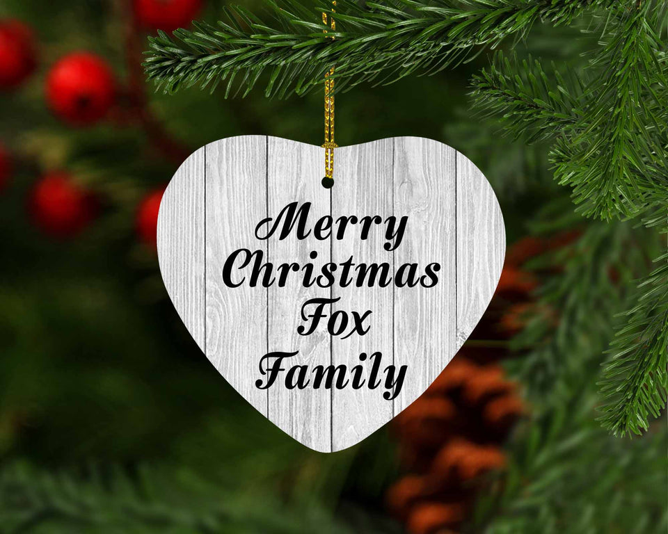 Merry Christmas Fox Family - Heart Ornament F