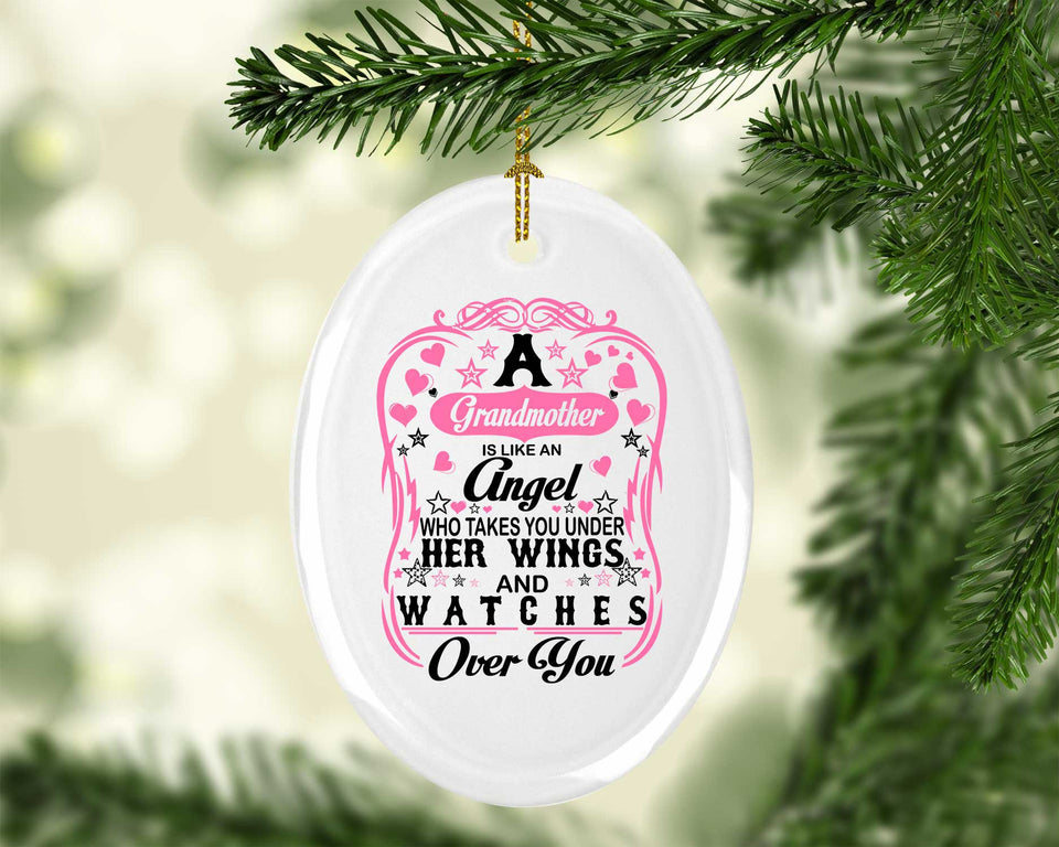 Grandmother Is Like An Angel Takes You Under Her Wings - Oval Ornament
