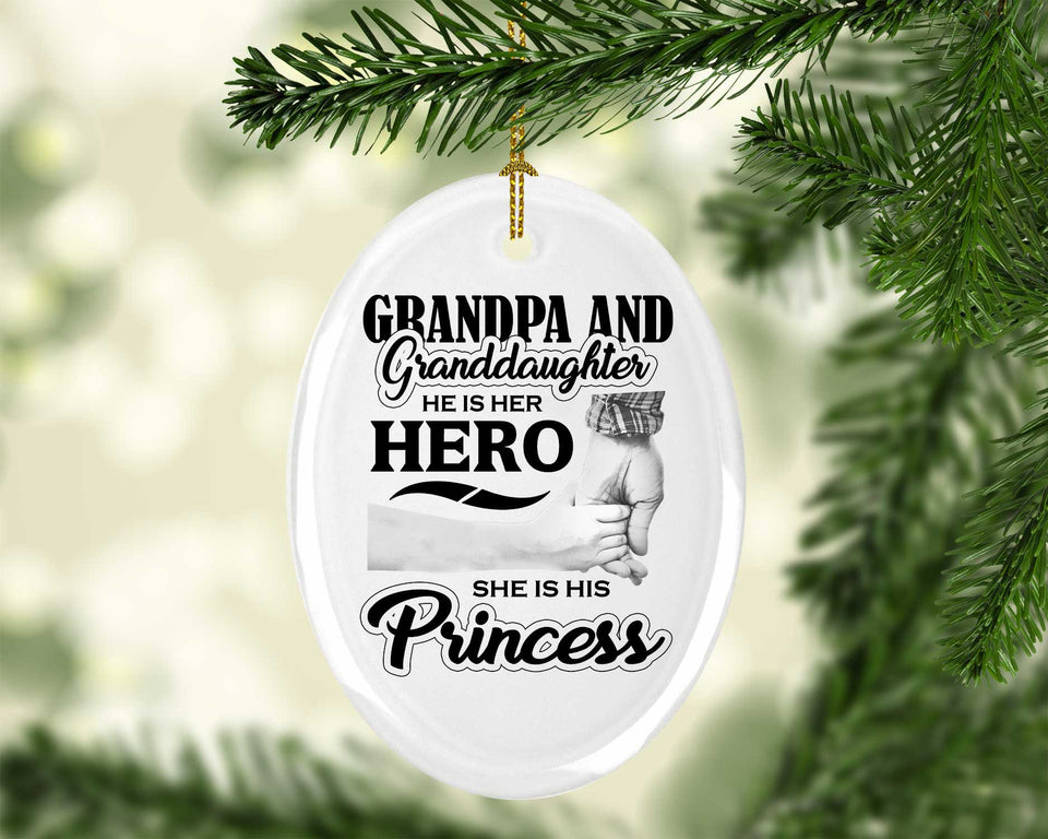 Grandpa & Granddaughter, He is Her Hero, She is His Princess - Oval Ornament