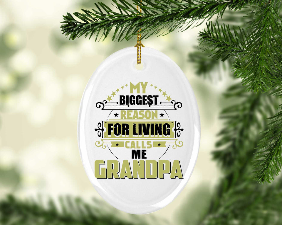 My Biggest Reason For Living Calls Me Grandpa - Oval Ornament