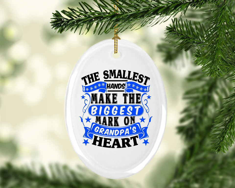 The Smallest Hands Make The Biggest Mark On Grandpa's Heart - Oval Ornament