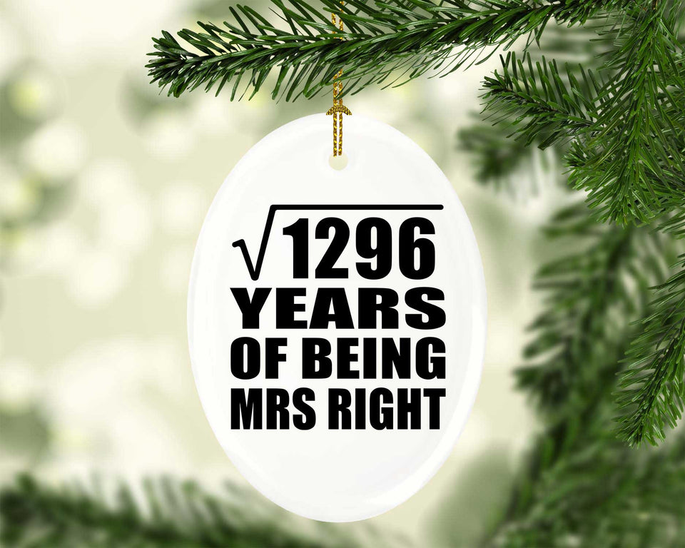 36th Anniversary Square Root of 1296 Years of Being Mrs Right - Oval Ornament