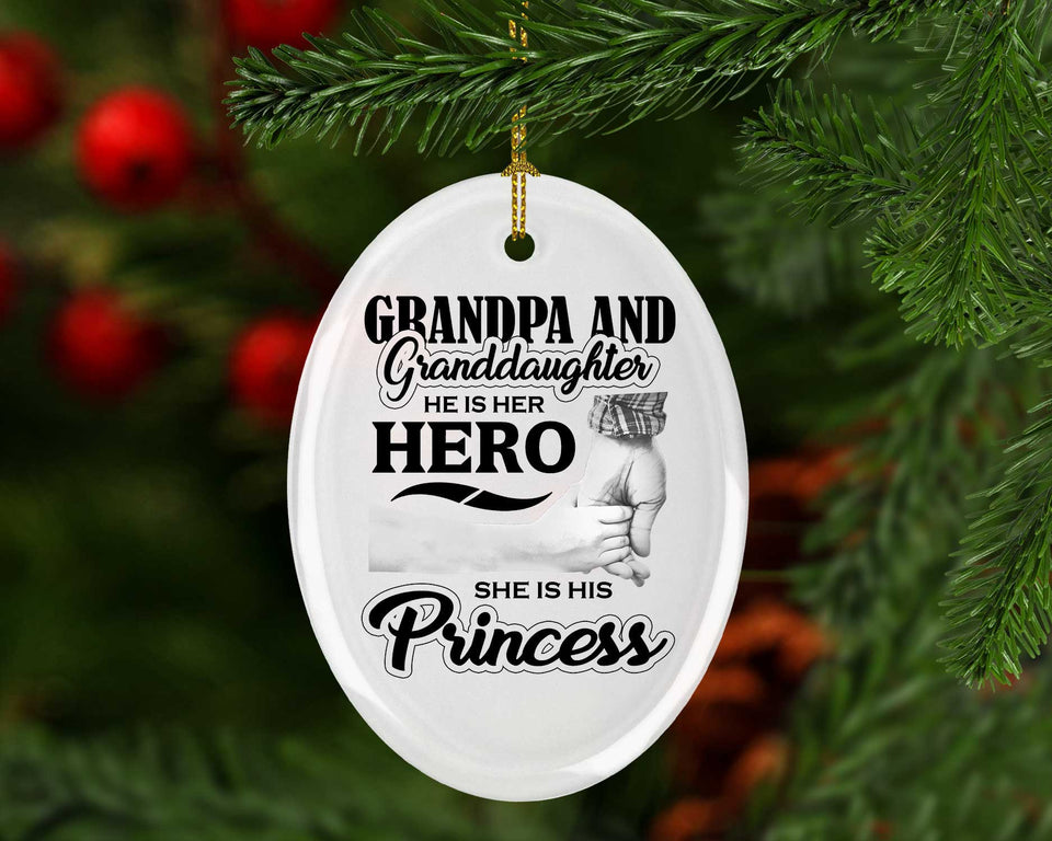Grandpa & Granddaughter, He is Her Hero, She is His Princess - Oval Ornament
