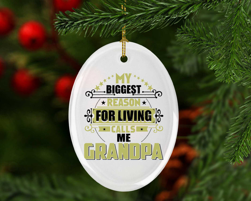 My Biggest Reason For Living Calls Me Grandpa - Oval Ornament