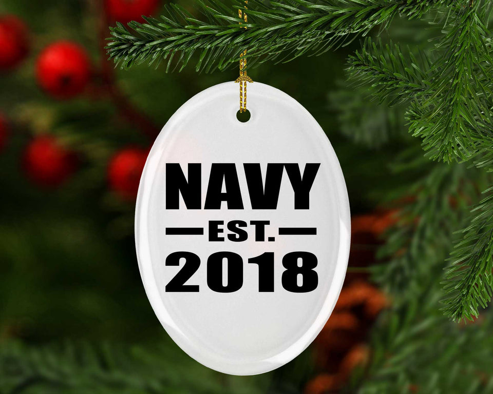 Navy Established EST. 2018 - Oval Ornament
