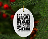 Proud Forklift Operator Dad Of Awesome Son - Oval Ornament