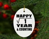 Happy 1st Anniversary Square Root of 1 Year & Counting - Oval Ornament