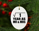 1st Anniversary Square Root of 1 Year As Mr & Mrs - Oval Ornament
