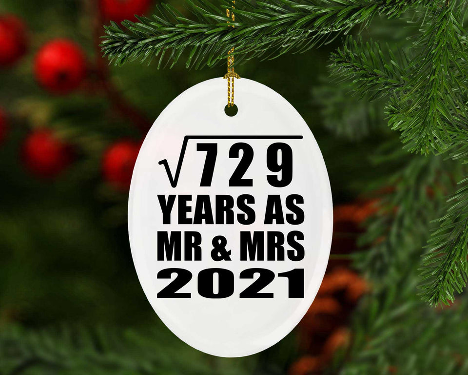 27th Anniversary Square Root of 729 Years As Mr & Mrs 2021 - Oval Ornament