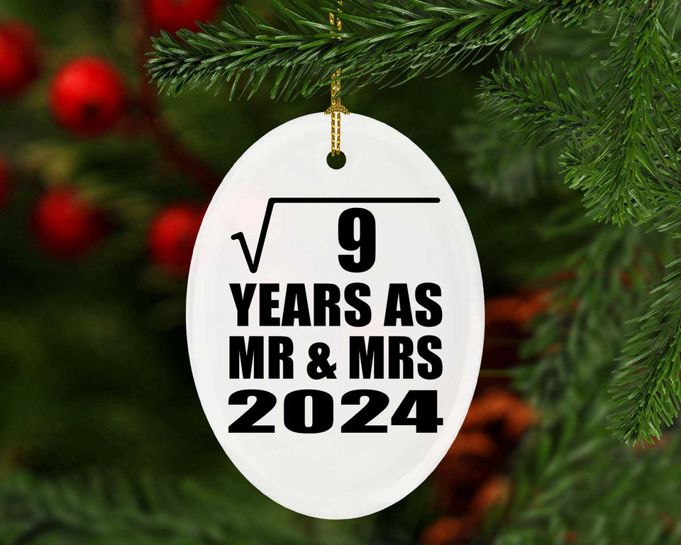3rd Anniversary Square Root of 9 Years As Mr & Mrs 2024 - Oval Ornament
