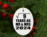 3rd Anniversary Square Root of 9 Years As Mr & Mrs 2024 - Oval Ornament