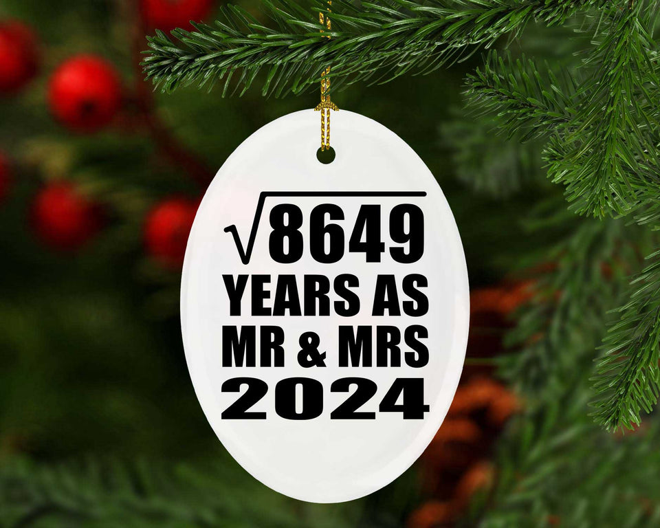 93rd Anniversary Square Root of 8649 Years As Mr & Mrs 2024 - Oval Ornament