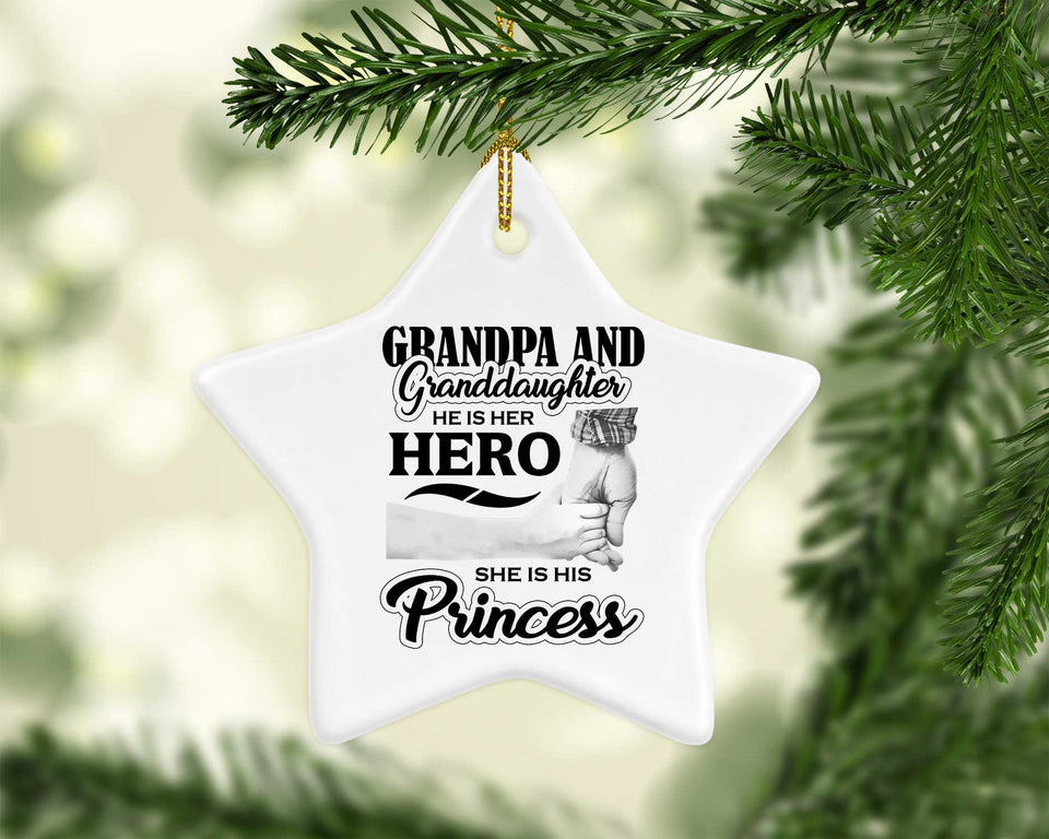 Grandpa & Granddaughter, He is Her Hero, She is His Princess - Star Ornament