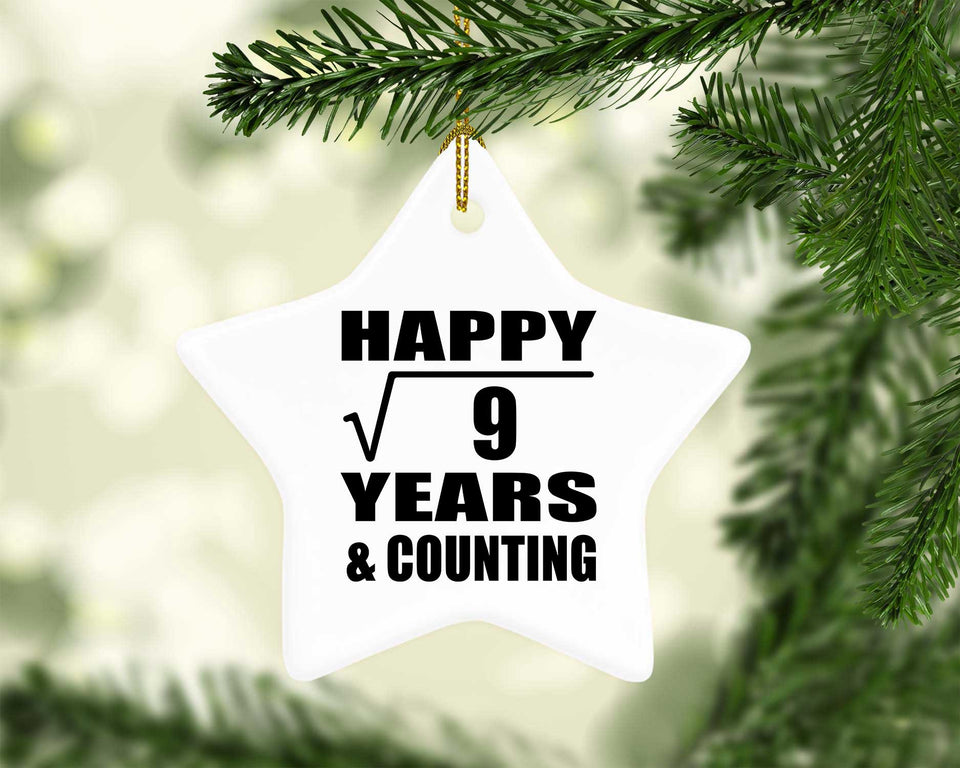 Happy 3rd Anniversary Square Root of 9 Years & Counting - Star Ornament