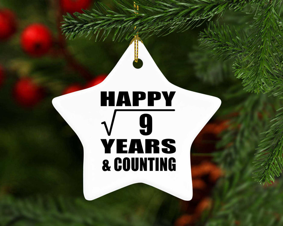 Happy 3rd Anniversary Square Root of 9 Years & Counting - Star Ornament