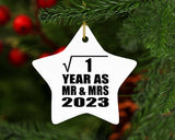1st Anniversary Square Root of 1 Year As Mr & Mrs 2023 - Star Ornament