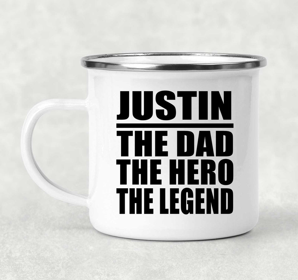 Justin The Dad The Hero The Legend - 12oz Camping Mug