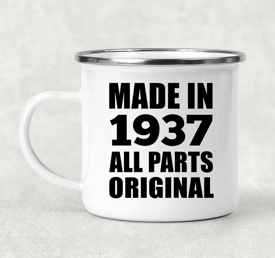87th Birthday Made in 1937 All Parts Original - 12oz Camping Mug