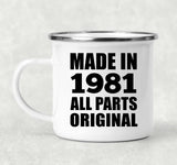 43rd Birthday Made in 1981 All Parts Original - 12oz Camping Mug