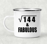 12th Birthday Square Root of 144 & Fabulous - 12oz Camping Mug