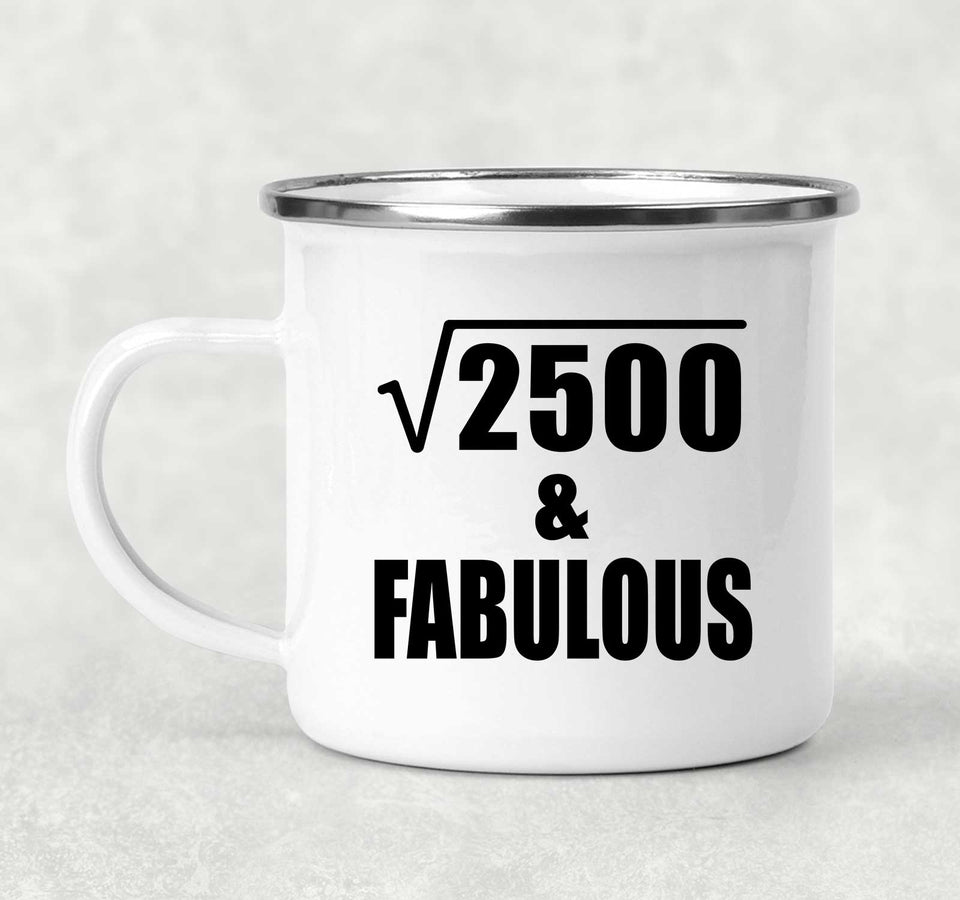 50th Birthday Square Root of 2500 & Fabulous - 12oz Camping Mug