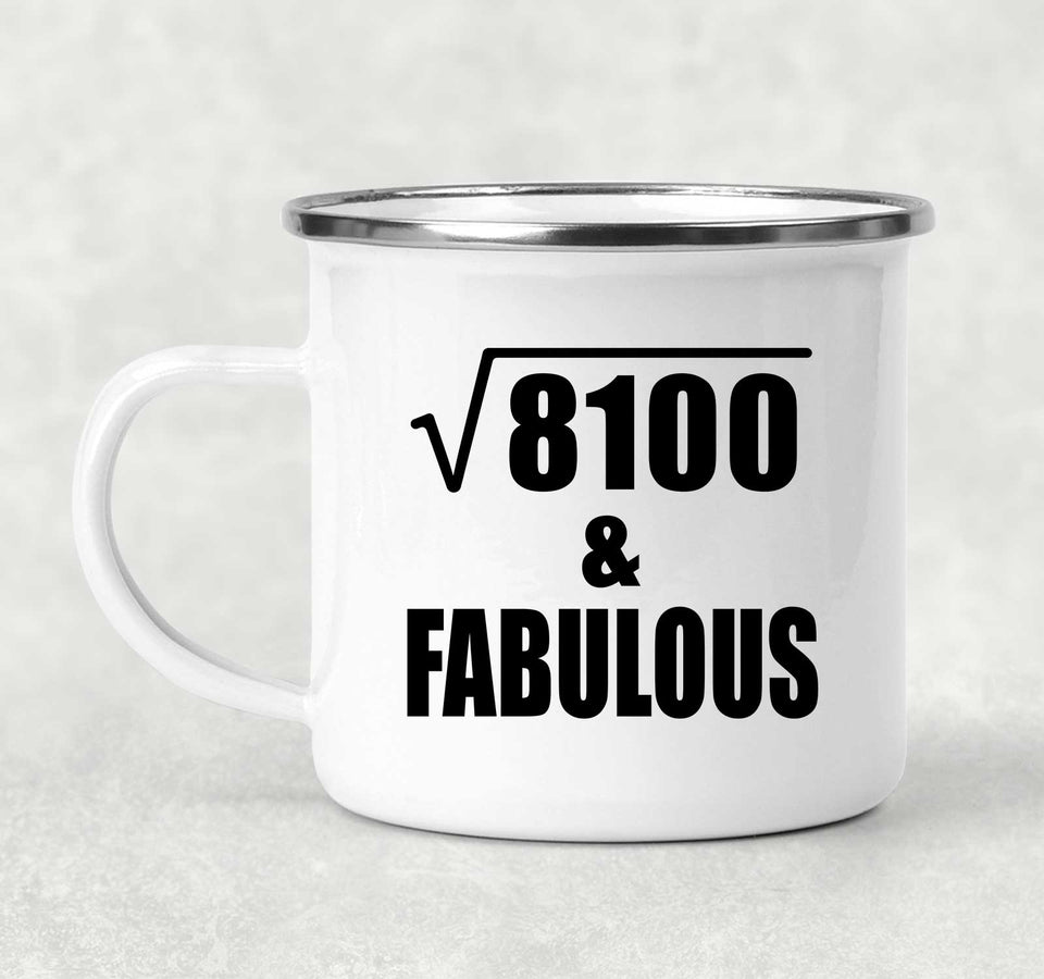 90th Birthday Square Root of 8100 & Fabulous - 12oz Camping Mug
