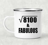 90th Birthday Square Root of 8100 & Fabulous - 12oz Camping Mug