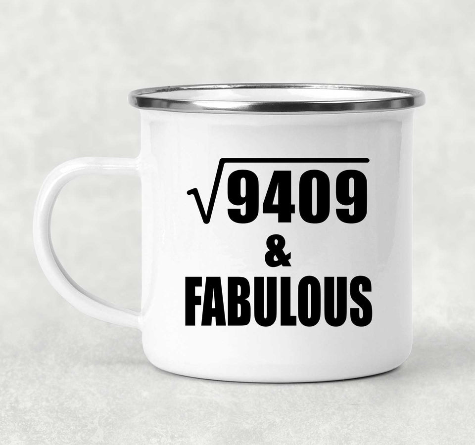97th Birthday Square Root of 9409 & Fabulous - 12oz Camping Mug