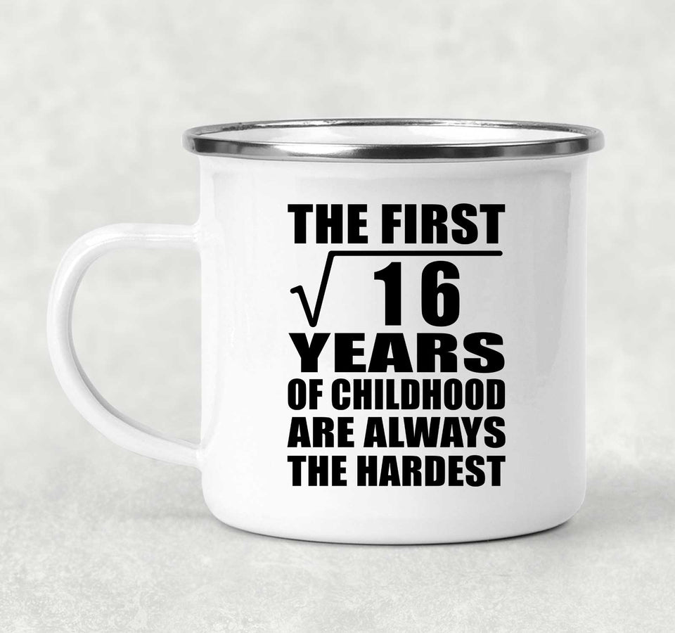4th Birthday Square Root of 16 Years of Childhood - 12oz Camping Mug