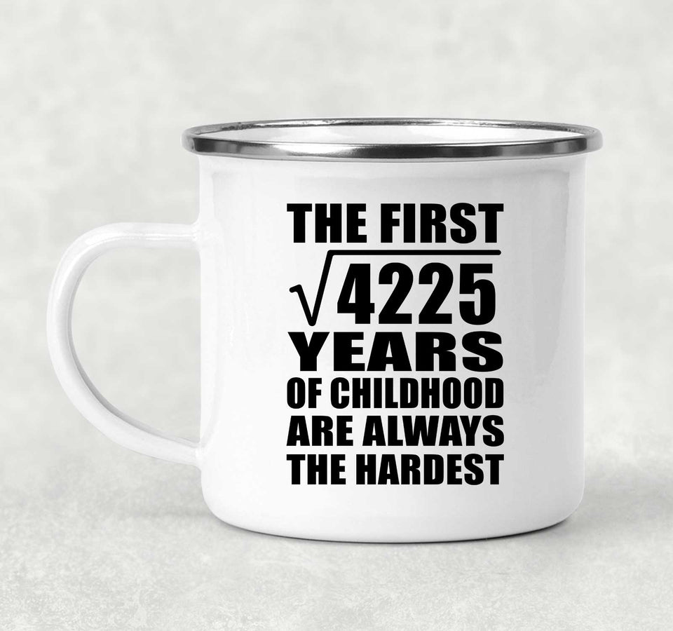 65th Birthday Square Root of 4225 Years of Childhood - 12oz Camping Mug