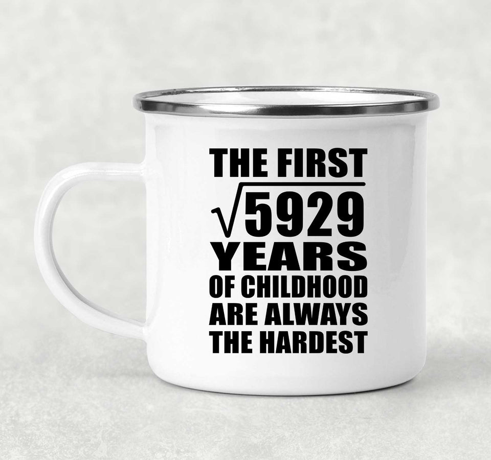 77th Birthday Square Root of 5929 Years of Childhood - 12oz Camping Mug