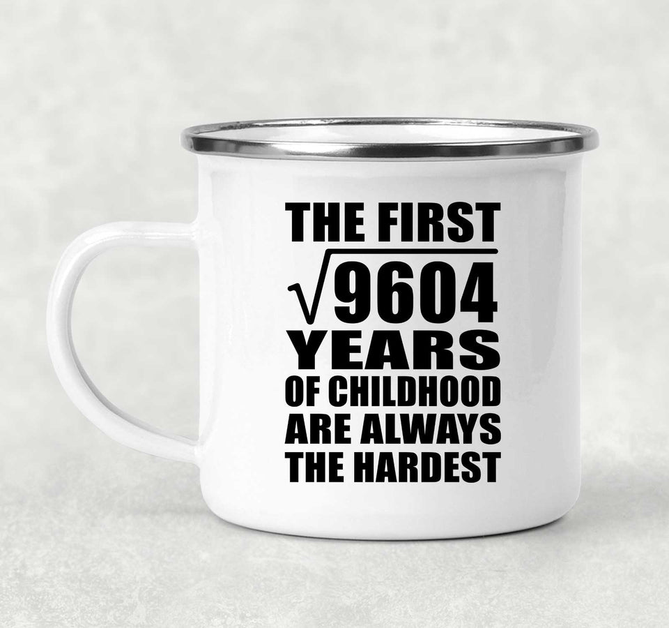 98th Birthday Square Root of 9604 Years of Childhood - 12oz Camping Mug