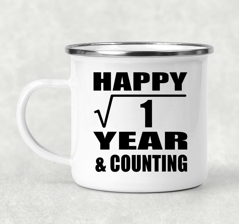 Happy 1st Anniversary Square Root of 1 Year & Counting - 12oz Camping Mug